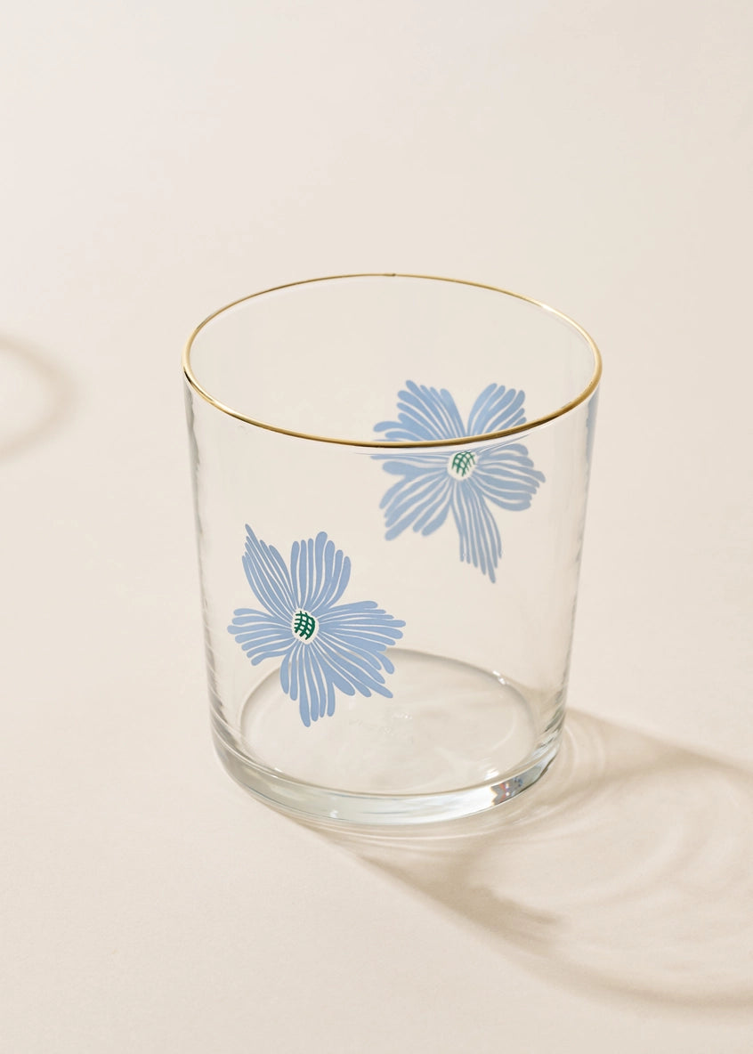 Blue Flower Glass Tumbler Set