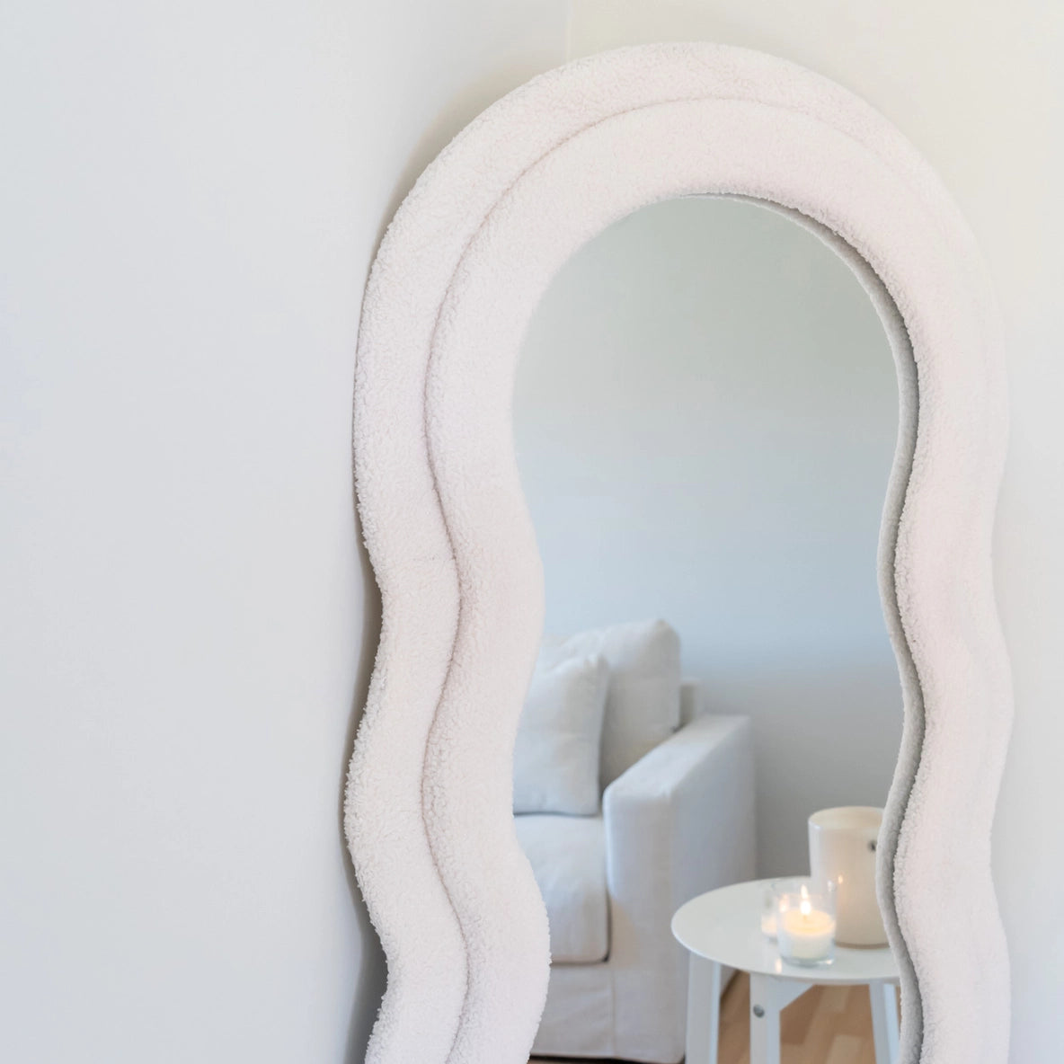 Teddy Beige Wavy Fleece Frame Mirror