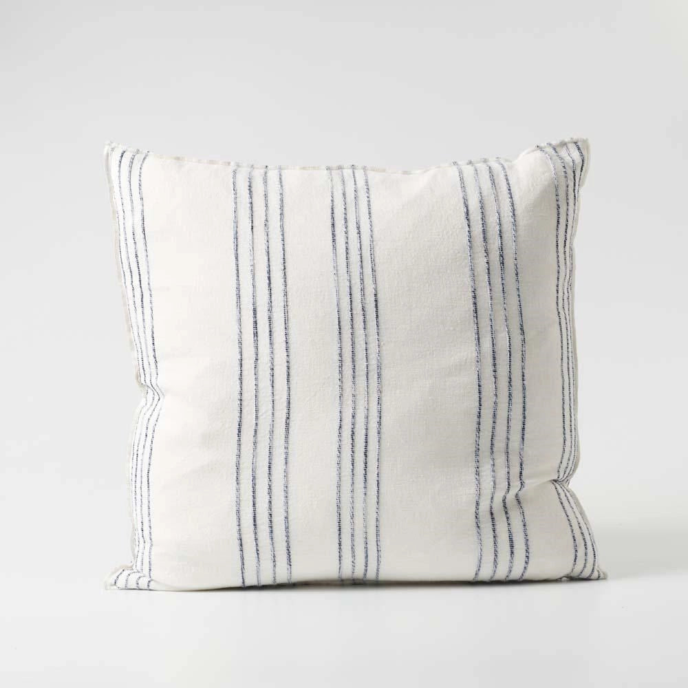 White & Navy Stripe Rock Pool Linen Cushion Cover