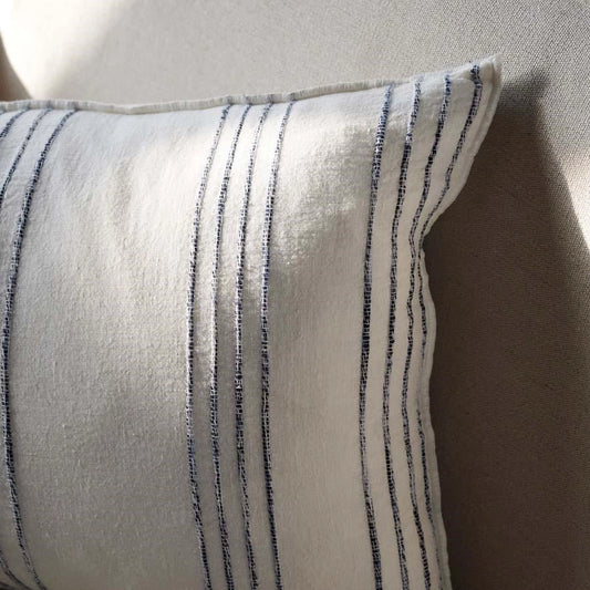 White & Navy Stripe Rock Pool Linen Cushion Cover