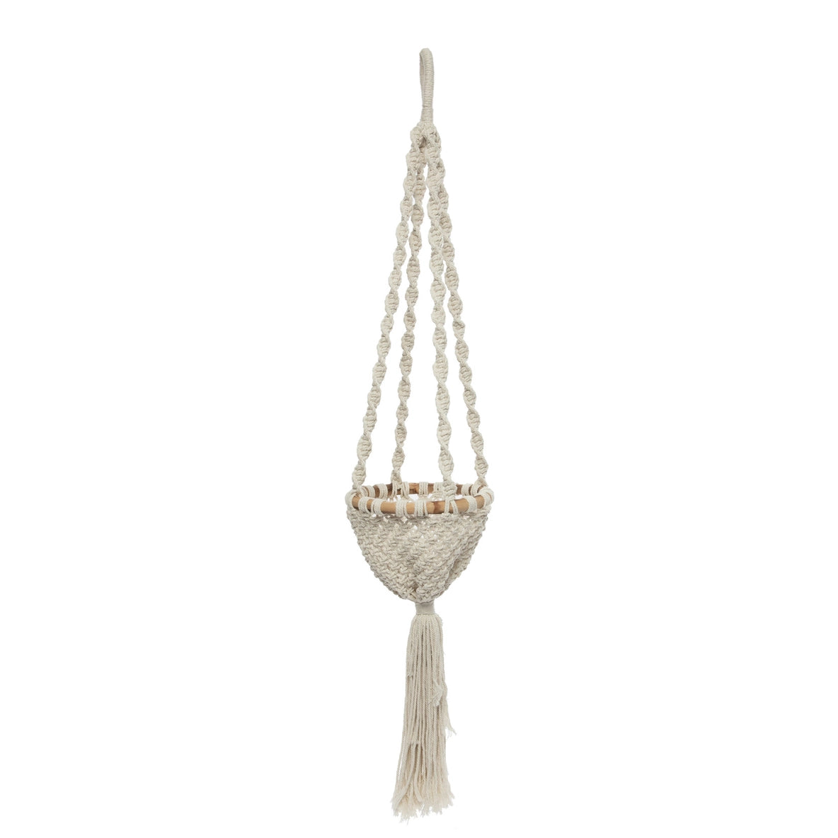 Natural White Macramé Twisted Plant Holder - Medium