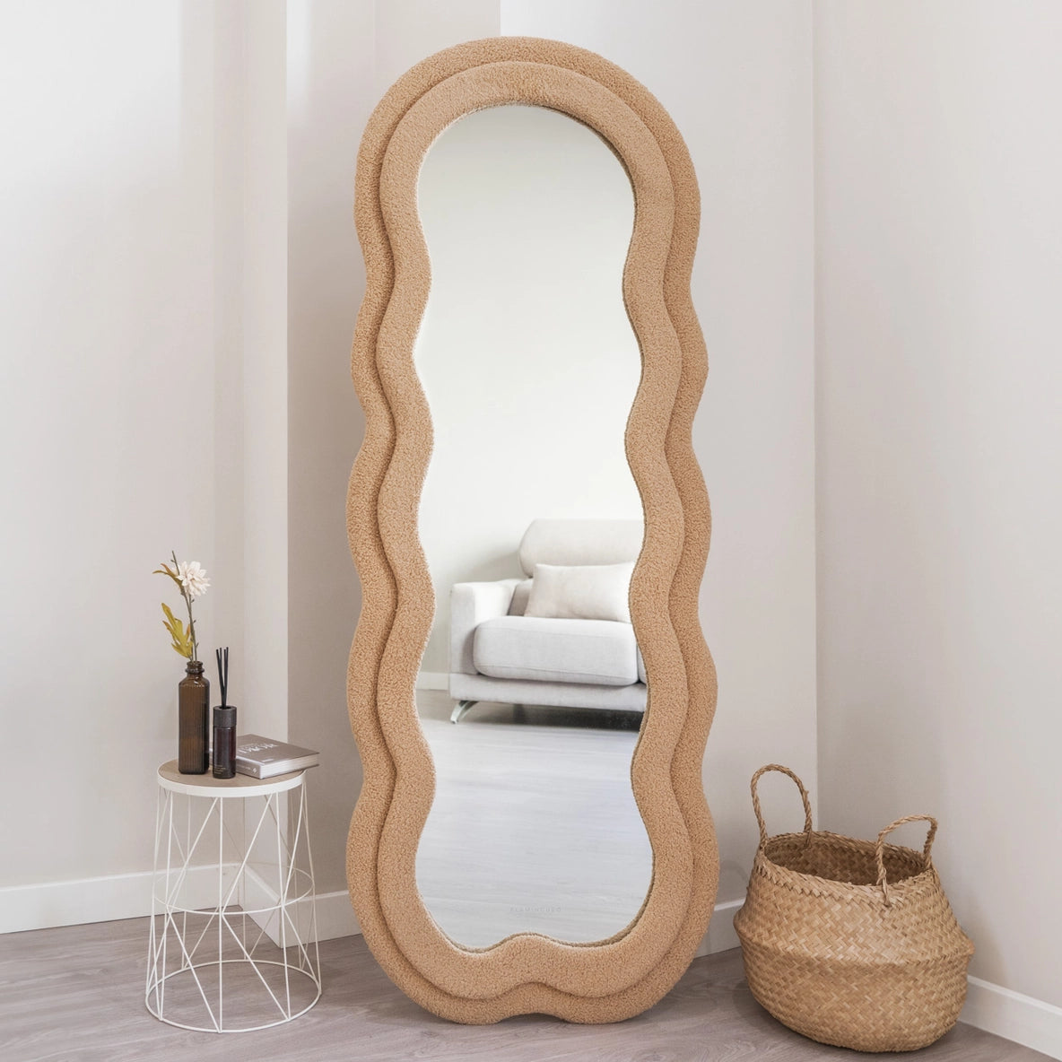 Teddy Brown Wavy Fleece Frame Mirror