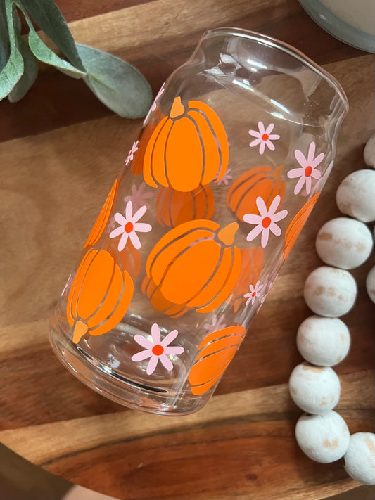 Pumpkin Daisy Glass Tumbler