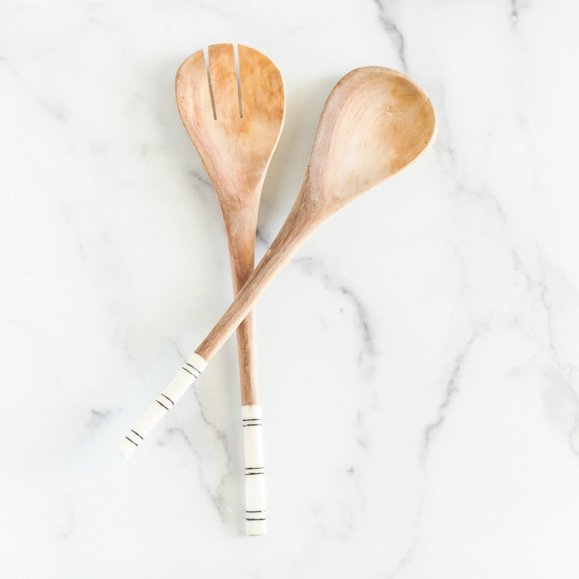 Striped Olive Wood Salad Servers