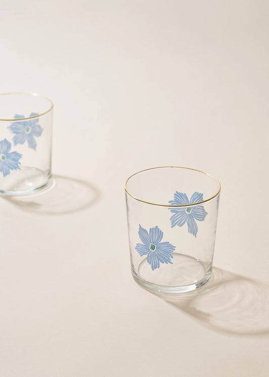 Blue Flower Glass Tumbler Set