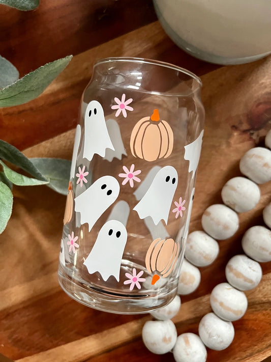 Pumpkin Ghost Glass Tumbler